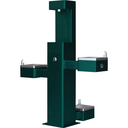 GLOBAL INDUSTRIAL Outdoor Bottle Filler & Bi-Level Drinking Fountain & Pet Station, Green Powder Coat 761221GN